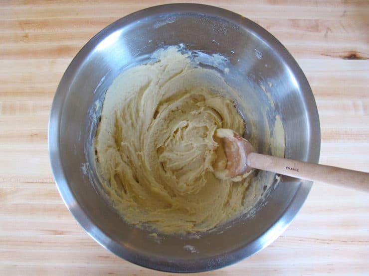 Flour stirred into butter mixture.