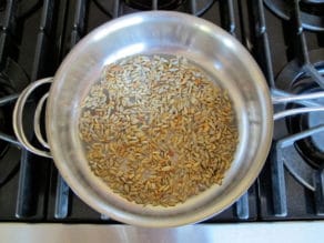 Dry toasting sunflower seeds in a skillet.