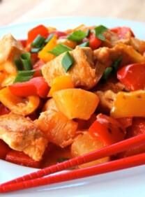 Chinese Sweet and Sour Chicken - Delicious Chinese-American style recipe adapted from The Steamy Kitchen Cookbook by Jaden Hair. Kosher, Meat, Gluten Free, Easy, Healthy.