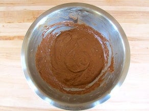 Beat melted chocolate into butter mixture.
