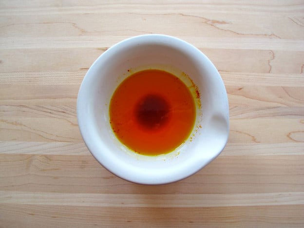 Ground saffron soaking in water.