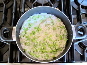 Cooking rice in a stockpot.