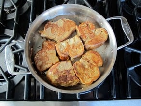 French toast baking on the second side.