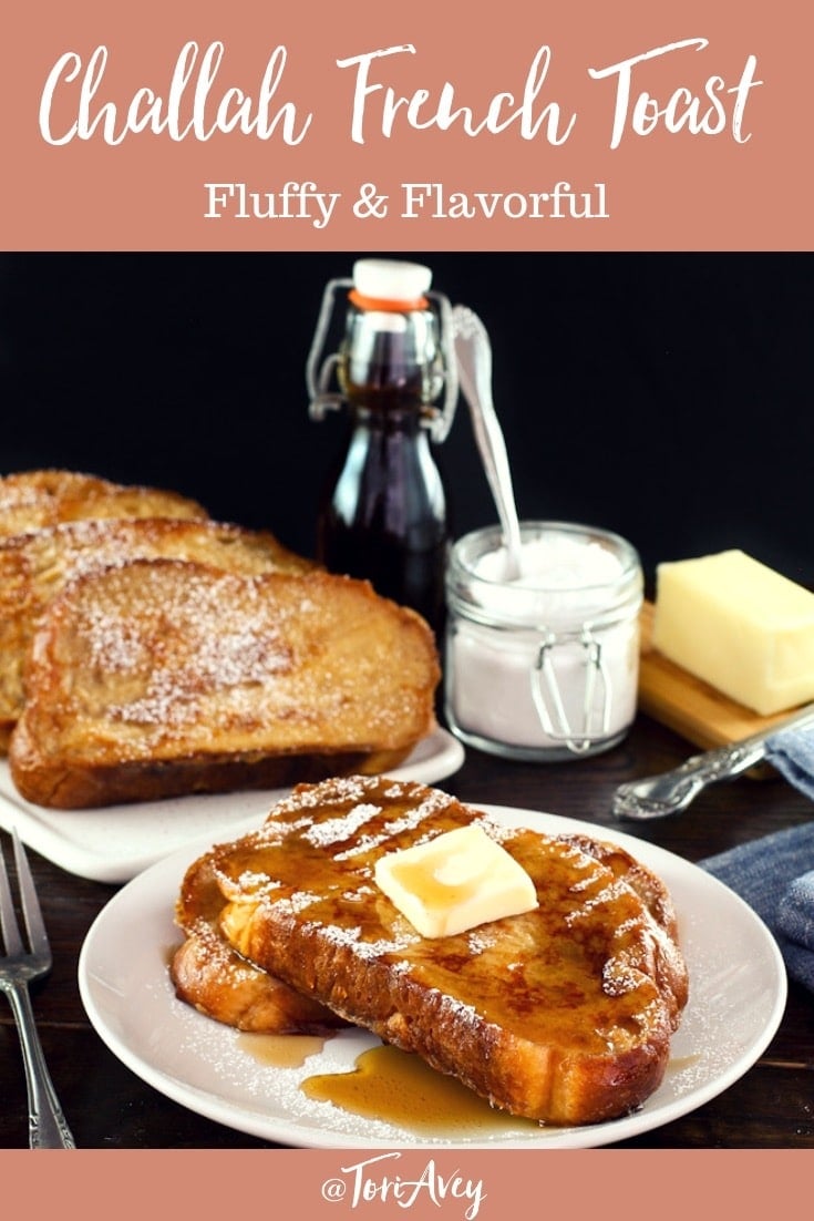 Challah French Toast - Learn to make fluffy delectable Challah French Toast with milk, banana, cinnamon, vanilla, sugar, & optional liqueur. #frenchtoast #challah #breakfast #brunch #brinner #TorisKitchen