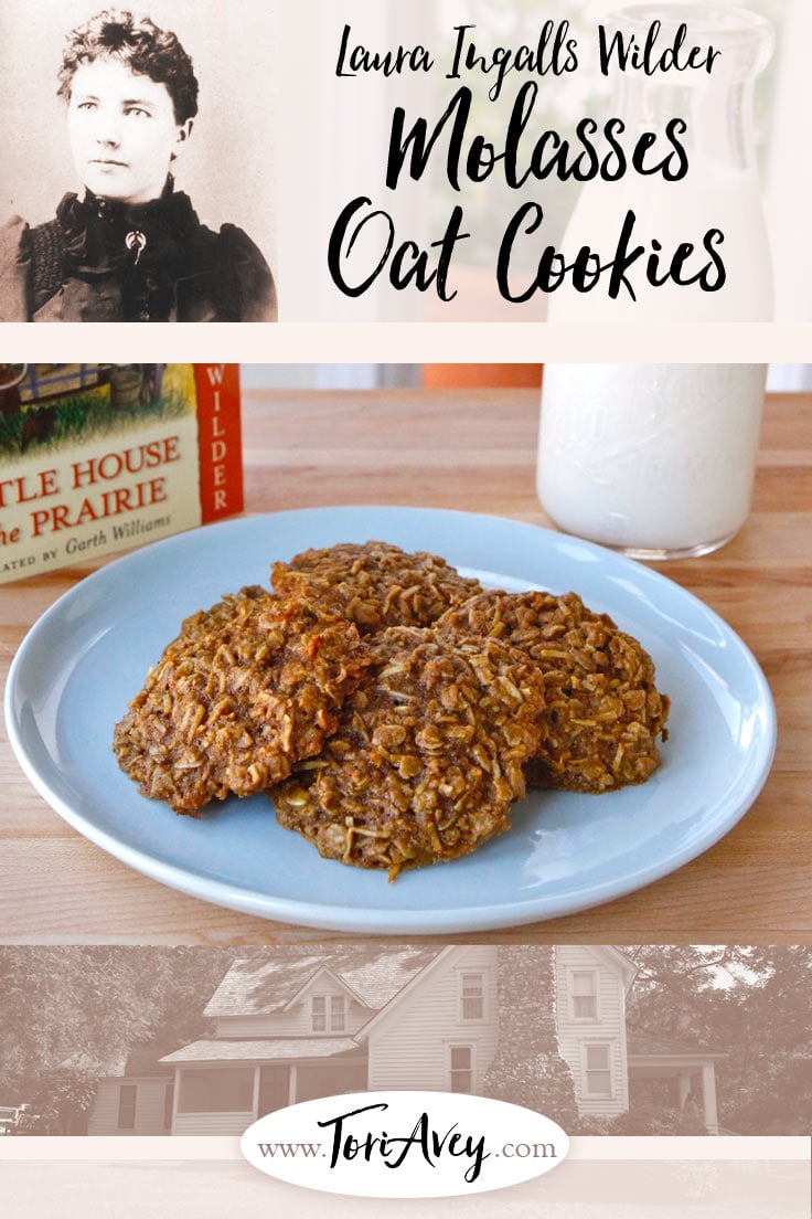 Old Fashioned Molasses Cookies - Family recipe from Laura Ingalls Wilder, author of the beloved classic Little House book series. | ToriAvey.com #cookies #littlehouse #littlehouseontheprairie #cookingwithbooks #foodhistory #history #literaryclassics #bakingchallenge #historicalrecipe #easycookies #oldfashioned #classicbooks #oats #molasses #cookiesandmilk