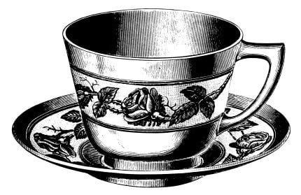 Antique 19th-century engraving of a teacup (isolated on white).