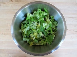 Torn butter lettuce in a large bowl.