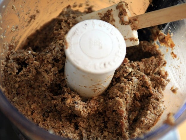 Cooked mushrooms and onions in food processor.