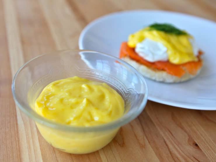 Julia Child's Easy Blender Hollandaise Sauce - Simple hollandaise sauce made in the blender with egg yolks, lemon juice, butter, salt and pepper. Inspired by Julia's recipe in Mastering the Art of French Cooking.