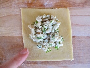 Filling on a dough square.