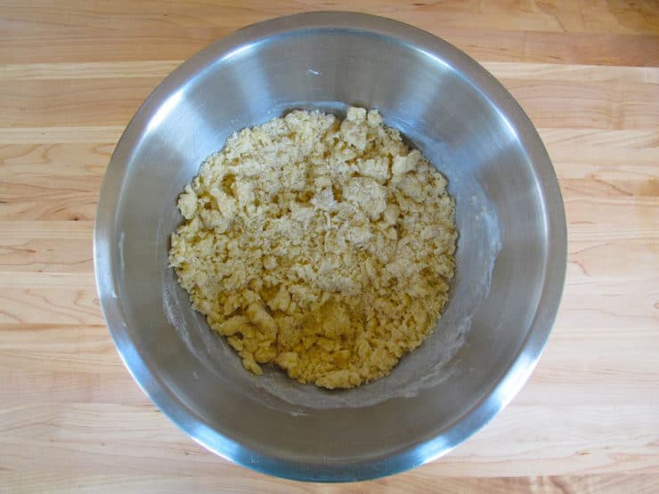 Dry and wet ingredients mixed in a bowl.