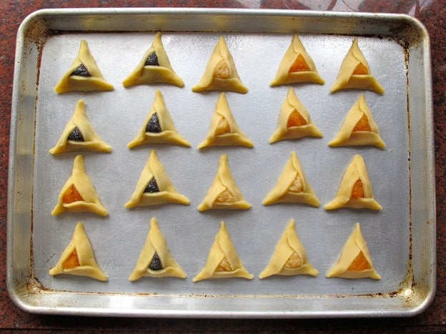 Formed cookies on greased baking sheet.