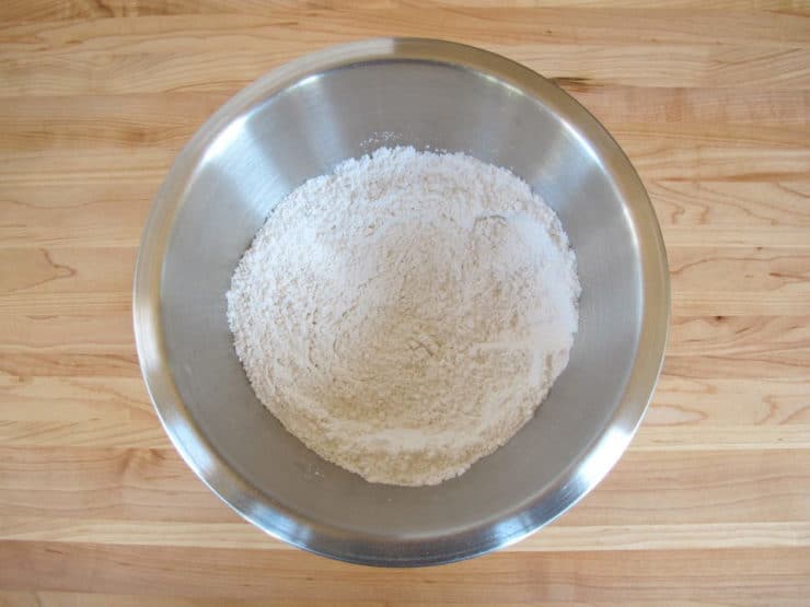 Dry pancake ingredients in a bowl.