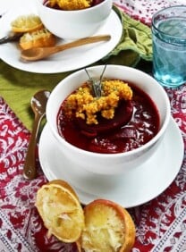 Beetroot & Maitake Stew with Turmeric Quinoa - A vegan stew recipe for Passover featuring beets, Maitake mushrooms, and quinoa with turmeric. Pareve, vegetarian, kosher for Pesach.