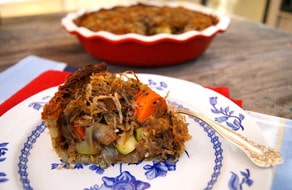 Potato Crusted Roasted Vegetable Pot Pie - A vegetarian pot pie with a gluten free potato crust from Valentina of Cooking on the Weekends. Part of the Passover Potluck series. Kosher for Pesach.