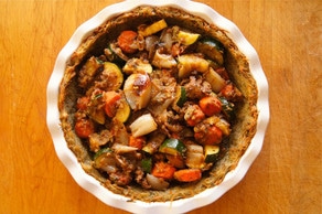 Root vegetables added to potato crust.
