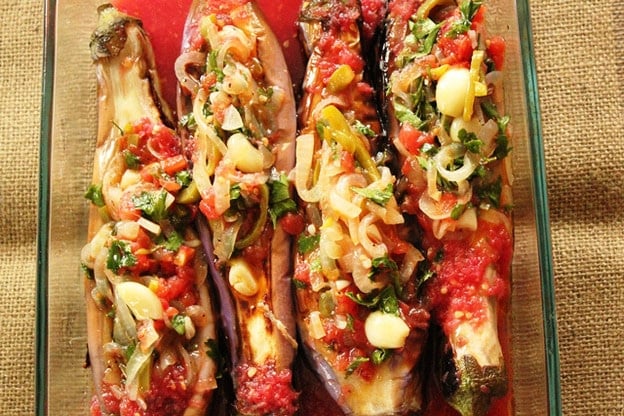 Split eggplant stuffed.
