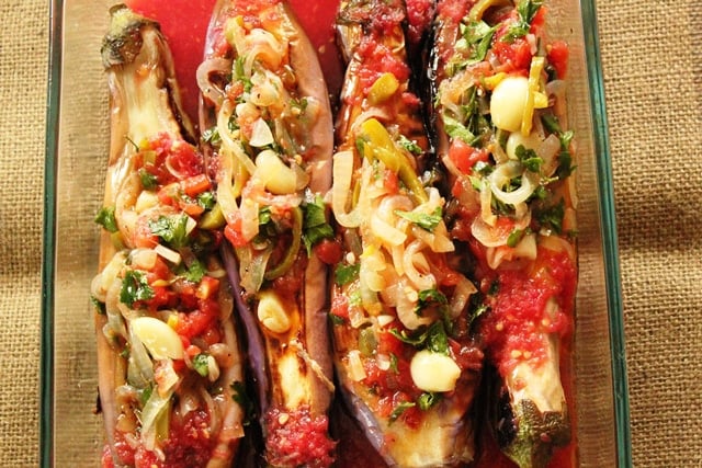 Split eggplant stuffed.