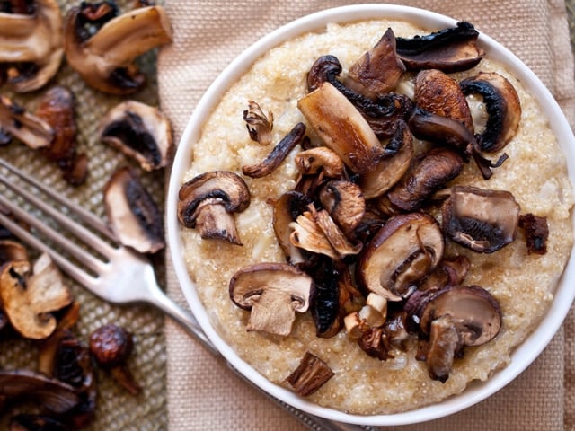 Roasted Mushroom Quinoa Risotto - Learn to make a delicious dairy quinoa side dish for Passover from Jackie Dodd. Kosher, dairy, healthy, vegetarian.