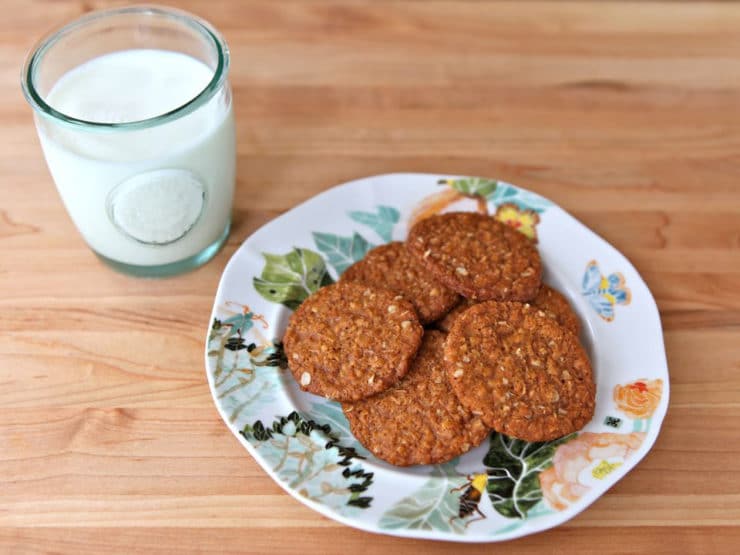 Anzac Biscuits - A traditional recipe for Anzac Biscuits in honor of Australia's Anzac Day, a memorial day for Australian war veterans. Kosher, Dairy, Cookies