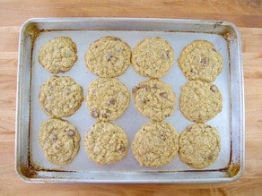 Baked cookies on a baking sheet.