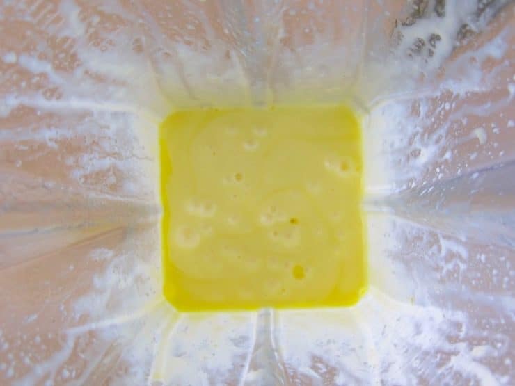 Yellow creamy sauce in blender.