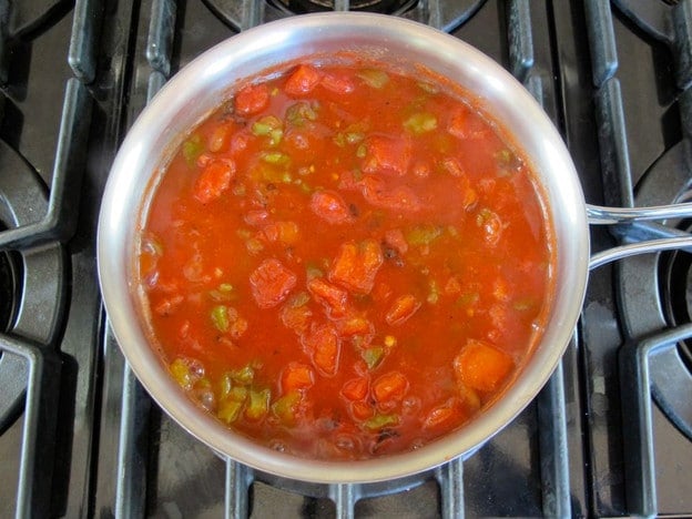 Diced tomatoes in a saucepan.