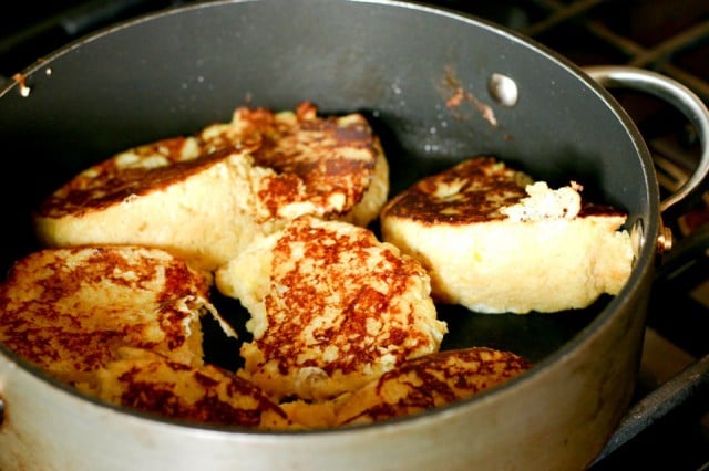 Passover French Toast - Kosher for Passover French toast from Kristy at Eat, Play, Love with homemade Passover citrus sponge cake made from matzo cake meal. Kosher, Dairy, Pesach.