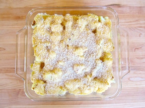 Breadcrumbs on top of cauliflower gratin.