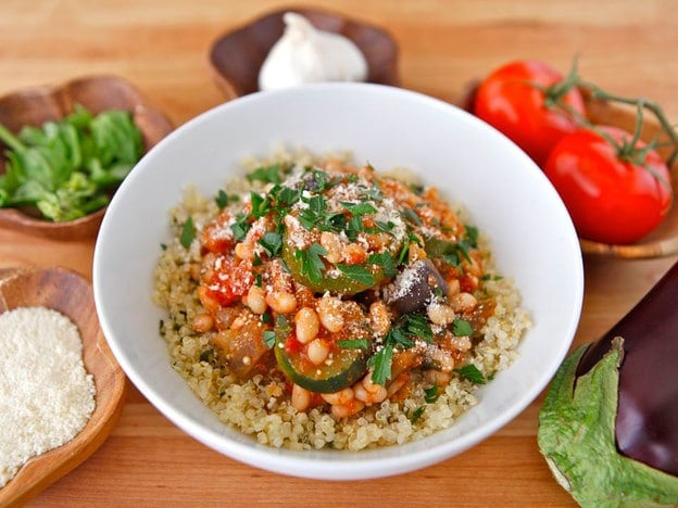 A hearty and flavorful dish made with beans, eggplant, and aromatic Italian spices