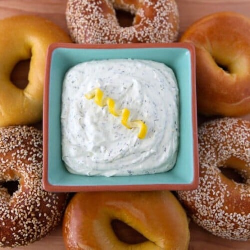 Lemon Dill Schmear - Learn the history of cream cheese and try a recipe for lemony herb cream cheese spread. Bagels, schmear, dairy, kosher.