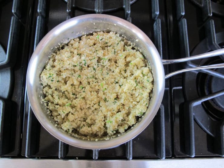 Cooked, fluffed quinoa.