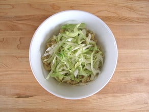 Shredded lettuce on top of quinoa.