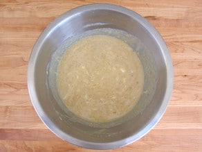 Mashed banana added to butter mixture.