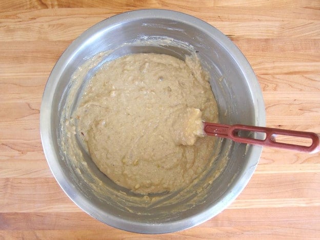 Walnuts folded into batter.