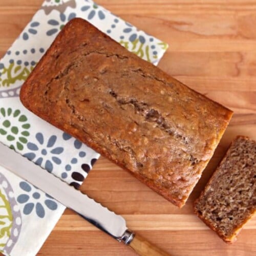 Greek Yogurt Banana Nut Bread - Simple, moist, delicious quick bread with Greek Yogurt & applesauce to cut calories but not taste.