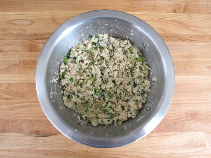 Healthy Tuna Salad in a mixing bowl.