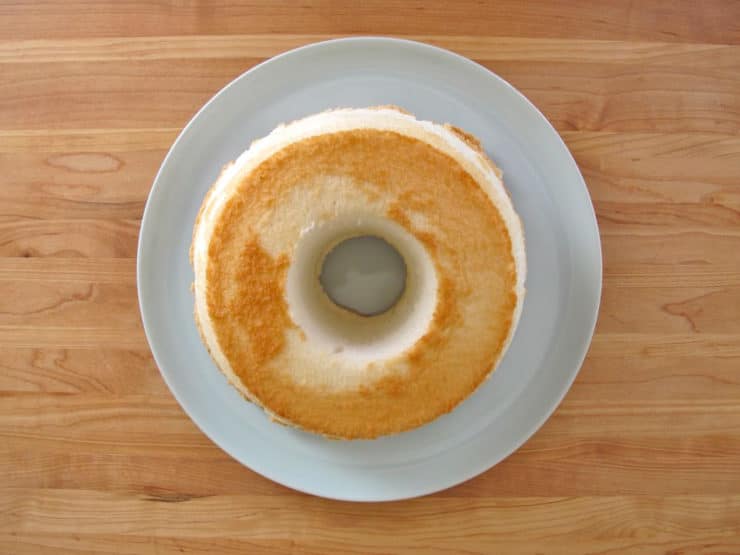 Angel food cake on a platter.