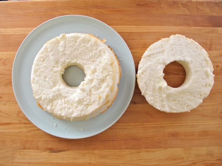 Angel food cake sliced horizontally.