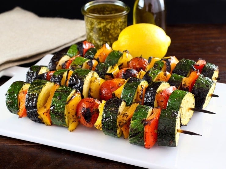 Grilled Veggie Skewers with Magic Green Sauce