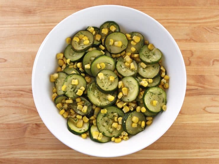 Zucchini Corn Sauté - Dairy free side dish recipe with 6 simple ingredients. Make it in 20 minutes! Vegan Kosher Pareve Healthy