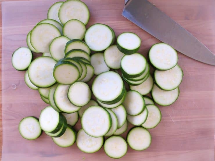 Zucchini sliced in rounds.