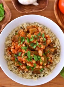 A hearty and flavorful dish made with beans, eggplant, and aromatic Italian spices