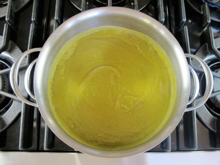 Split pea soup in a stockpot.