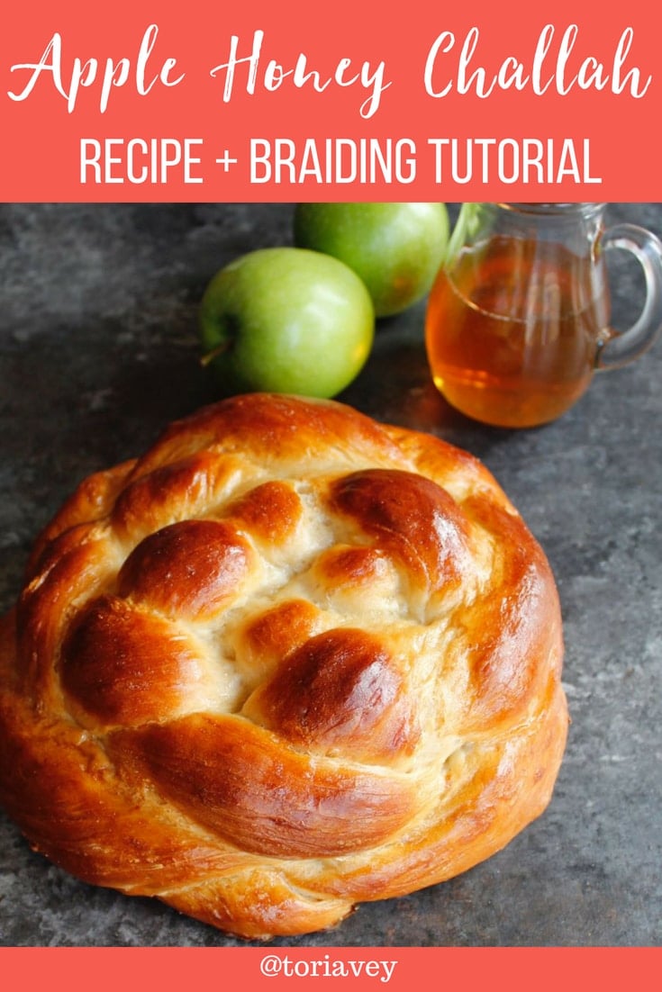 Apple Honey Challah - This fluffy apple-stuffed homemade challah is braided round for Rosh Hashanah. Sweet, fragrant and delicious holiday recipe. | Tori Avey #challah #applesandhoney #roshhashanah #jewishholidays #chagsameach #apples #honey #bakingproject #braidedbread #braiding #shabbat #highholidays #shabbatshalom