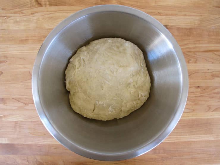 Challah dough in a bowl for proofing.