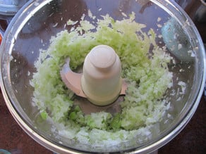 Celery and onion in the food processor.