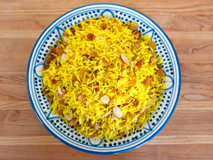 Claudia Roden\'s Riz au Saffran - Interview with culinary anthropologist and cookbook author Claudia Roden, and her recipe for Saffron Rice with Raisins & Almonds