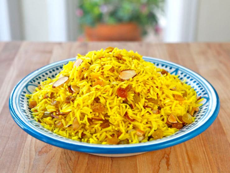 Claudia Roden S Riz Au Saffran Saffron Rice With Raisins Almonds