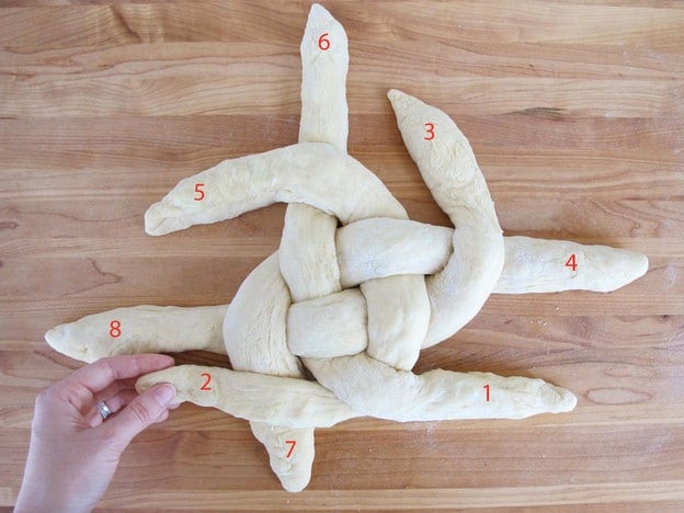 How to fold challah in a circle.